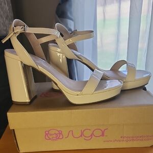 Sugar Women's Beige Strappy Block Heels